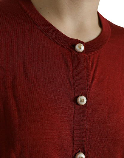 Dolce & Gabbana Silk Button Front Cardigan in Maroon Mix