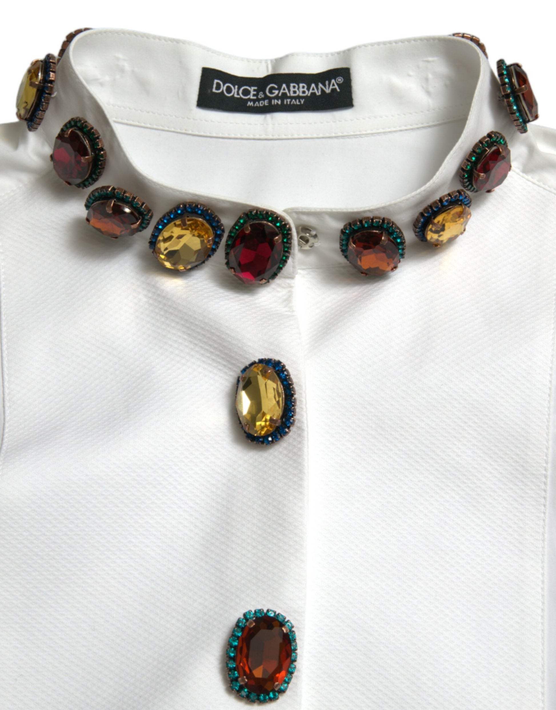 Dolce & Gabbana Elegant Crystal-Embellished White Cotton Top