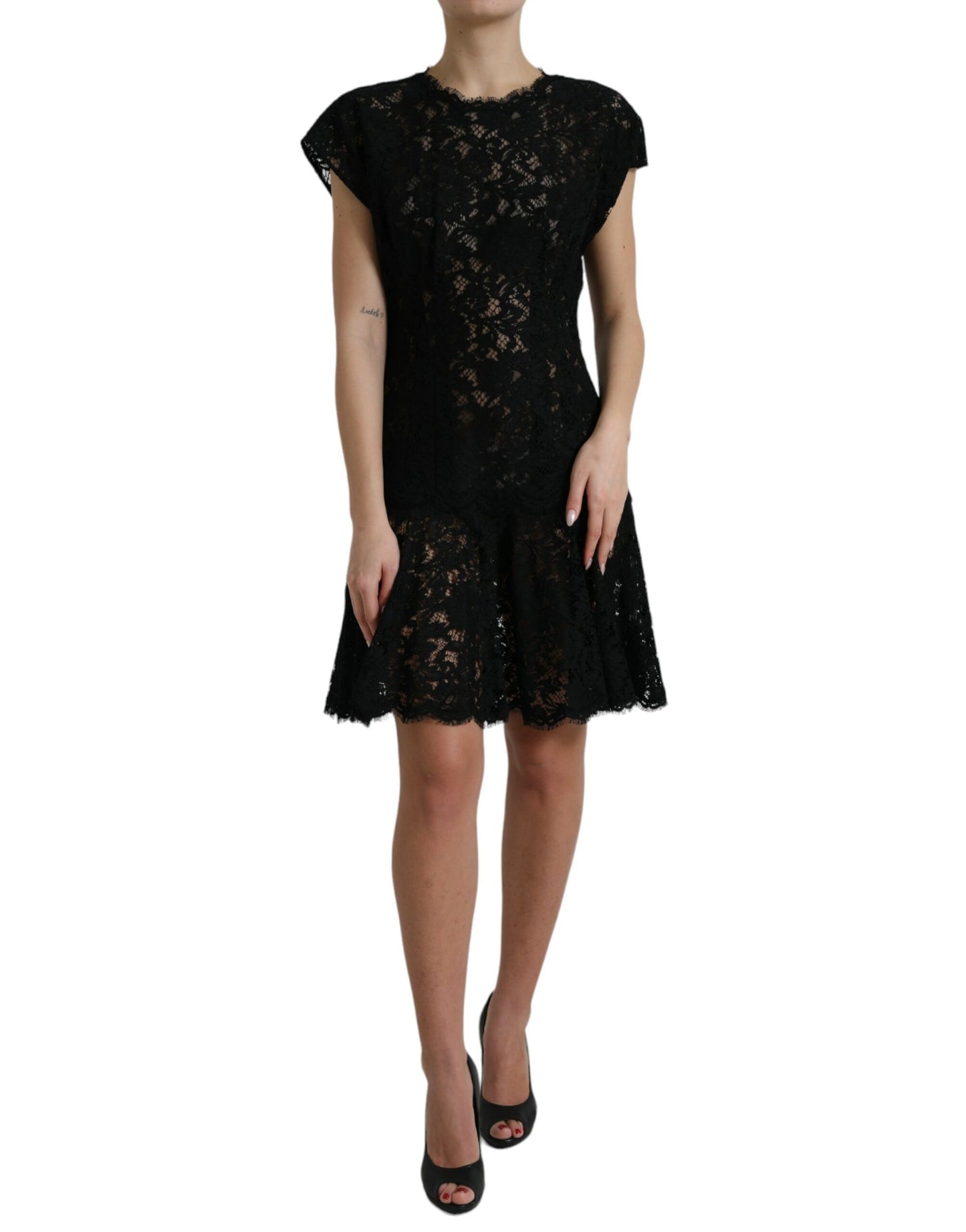 Dolce & Gabbana Elegant Black Floral Lace A-Line Mini Dress