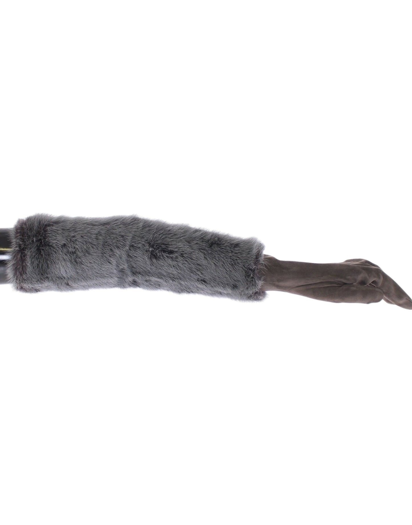 Dolce & Gabbana Elegant Gray Mink Fur Leather Elbow Gloves