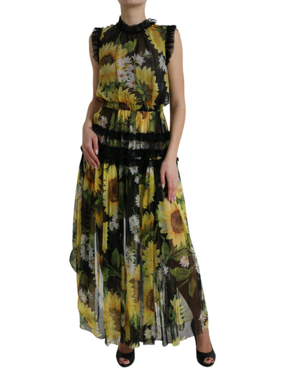 Dolce & Gabbana Elegant Sunflower Silk Maxi Dress