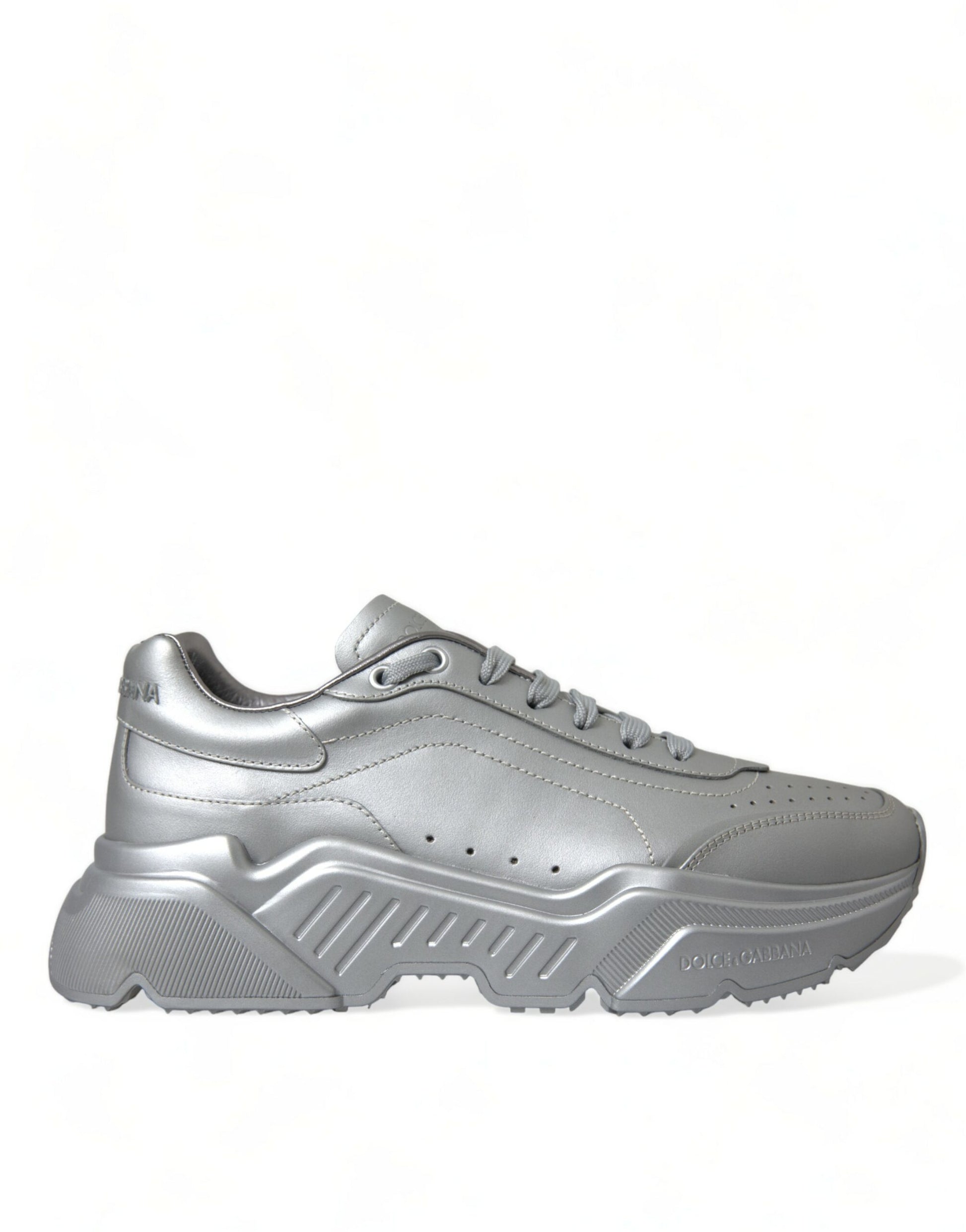 Dolce & Gabbana Elegant Silver Calfskin Leather Sneakers