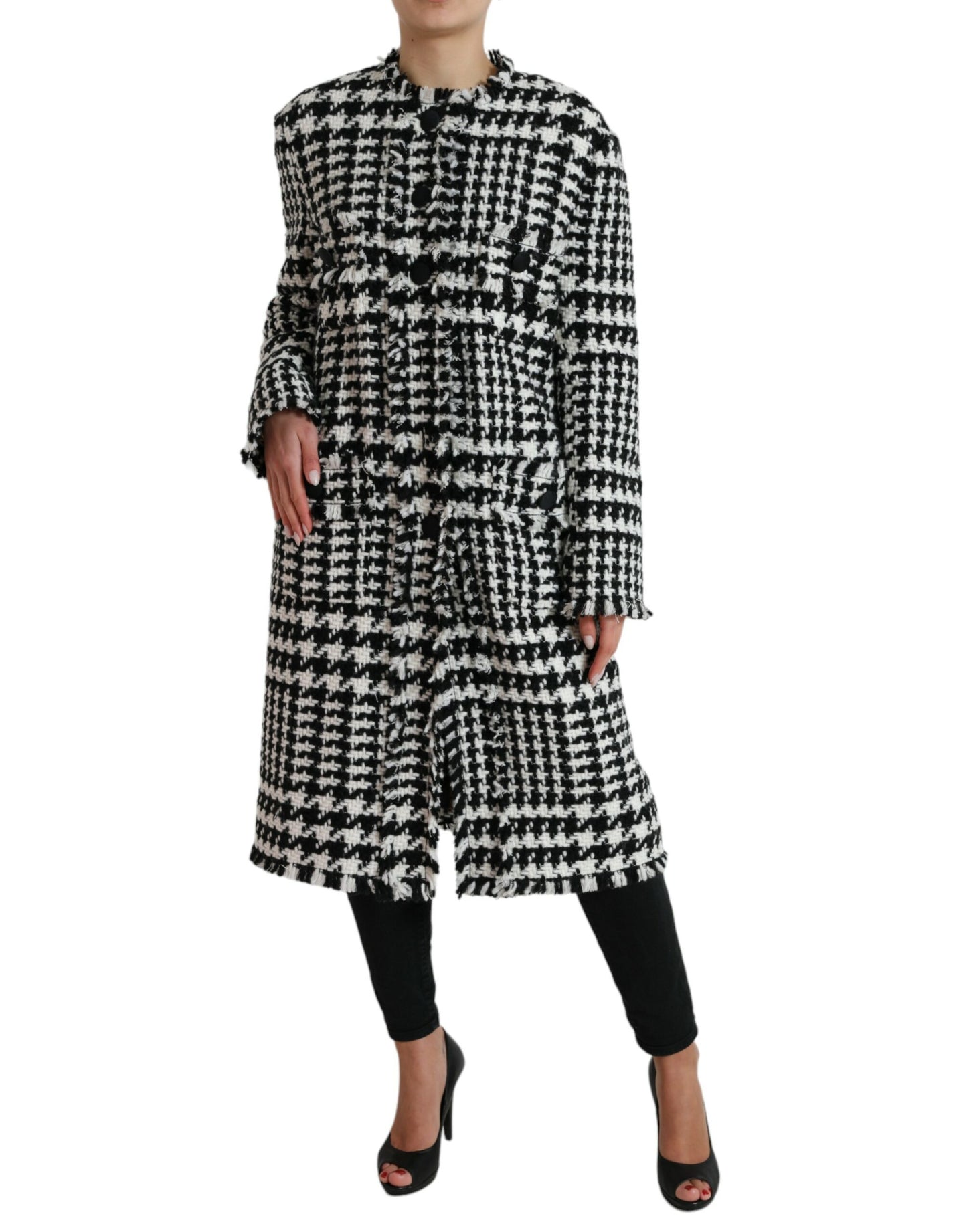 Dolce & Gabbana Elegant Houndstooth Long Trench Coat