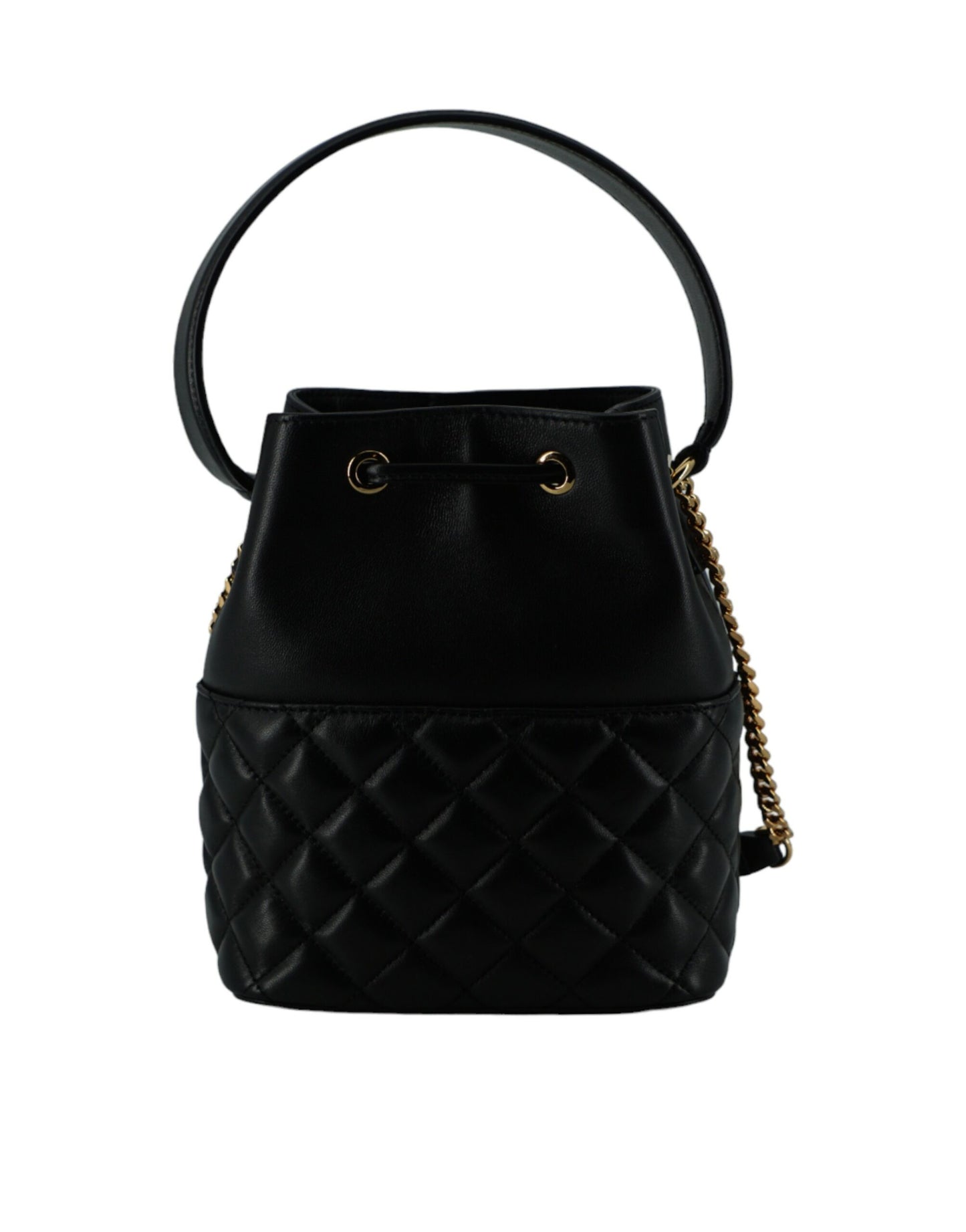 Versace Elegant Black Leather Bucket Shoulder Bag