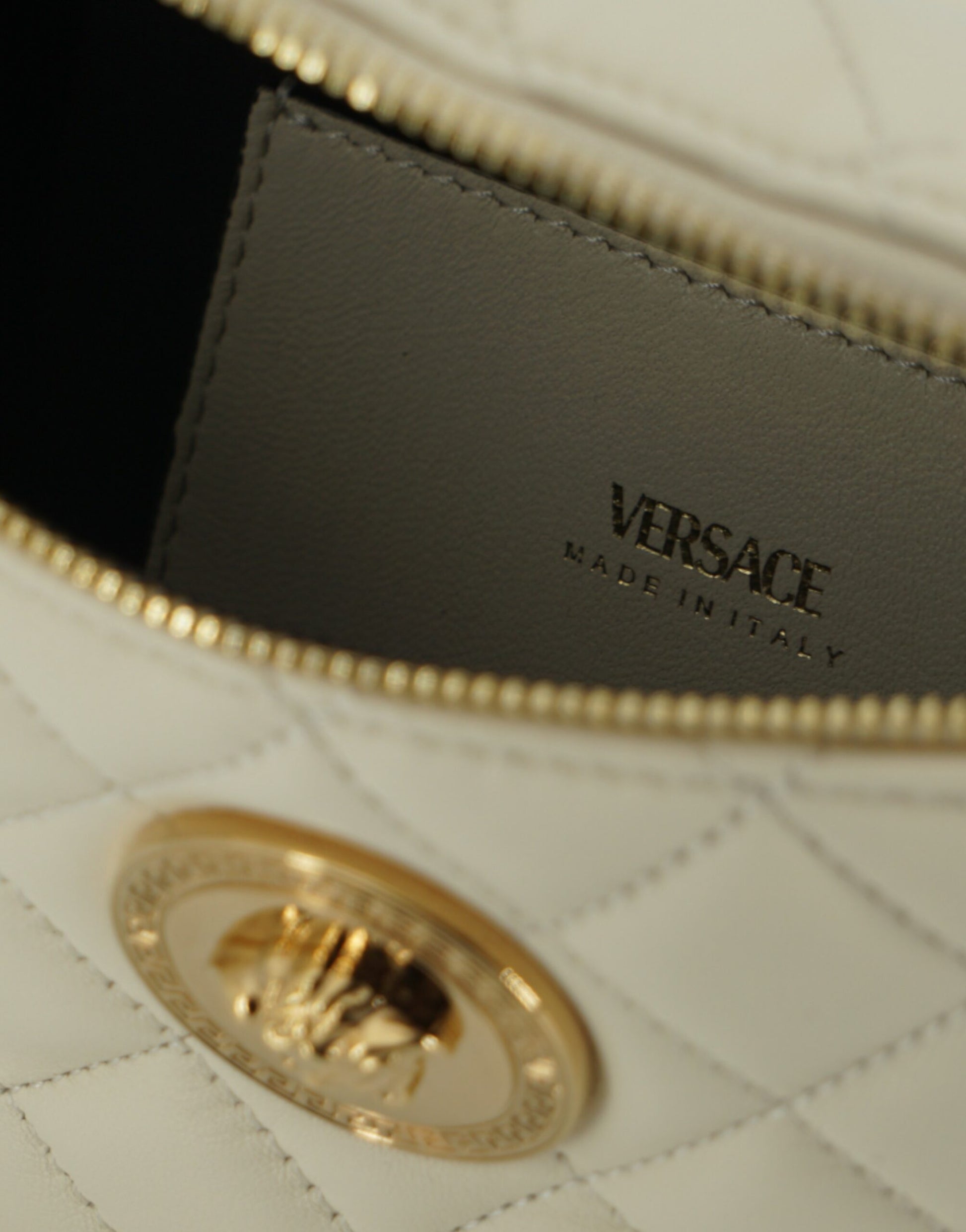 Versace Elegant White Lamb Leather Belt Bag