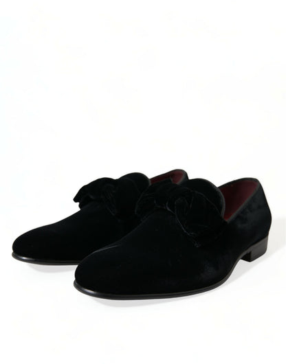 Dolce & Gabbana Elegant Black Velvet Loafers - Men's Luxury Footwear