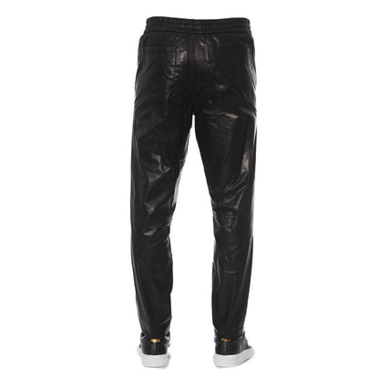 Trussardi Sleek Black Leather Trousers for Men