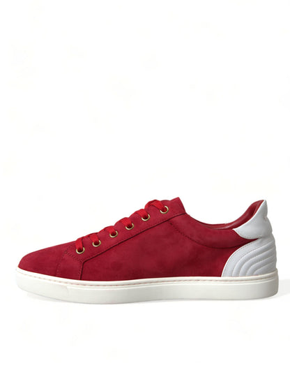 Dolce & Gabbana Elegant Red & White Leather Sneakers