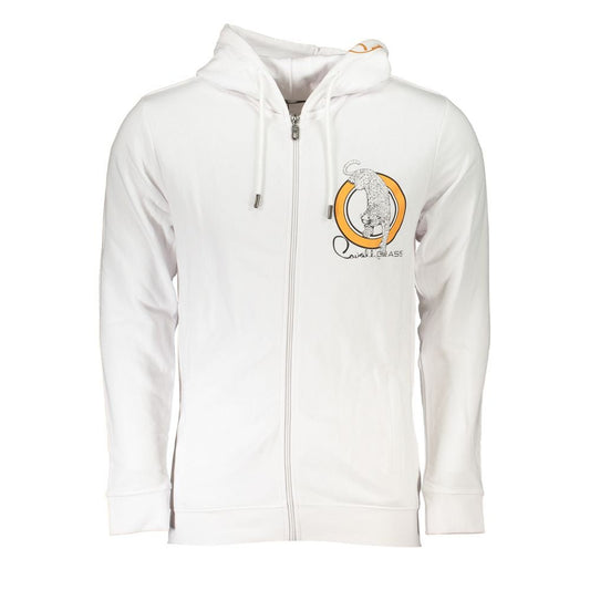 Cavalli Class Sleek White Designer Hoodie with Zip Detail - PANTERA STORES