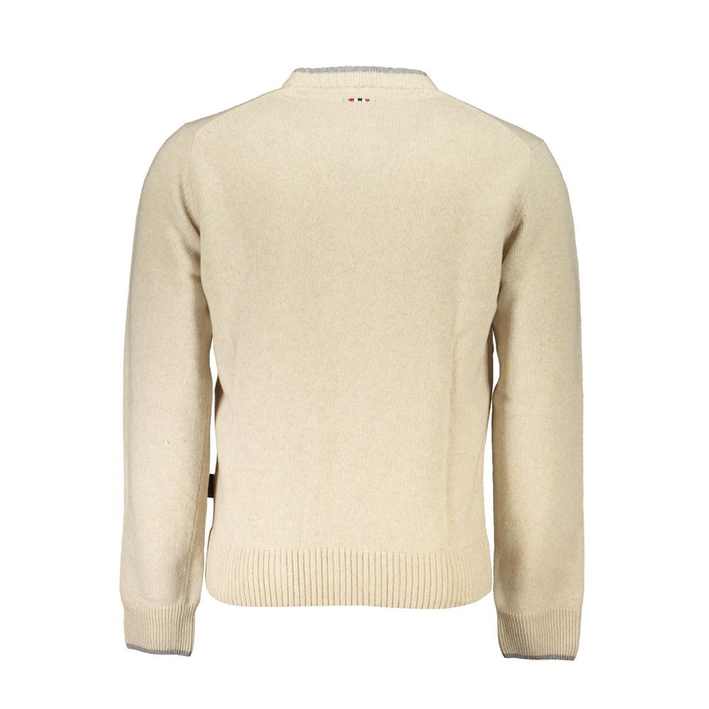 Napapijri Beige Crew Neck Embroidered Sweater