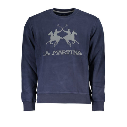 La Martina Elegant Blue Crew Neck Cotton Sweatshirt