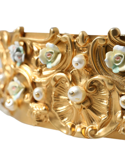 Dolce & Gabbana Elegant Gold-Tone Faux Pearl Floral Belt