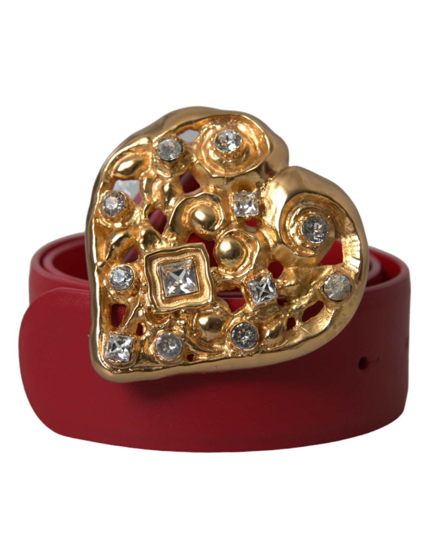 Dolce & Gabbana Red Leather Gold Heart Metal Buckle Belt