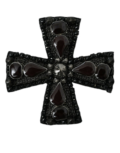 Dolce & Gabbana Black Crystals Embellished Cross Pin Brooch