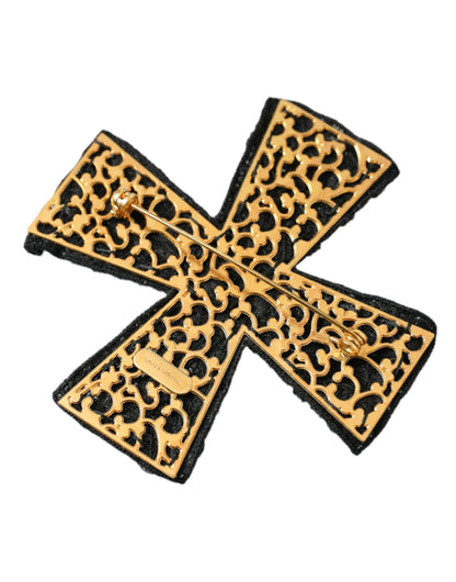 Dolce & Gabbana Black Crystals Embellished Cross Pin Brooch