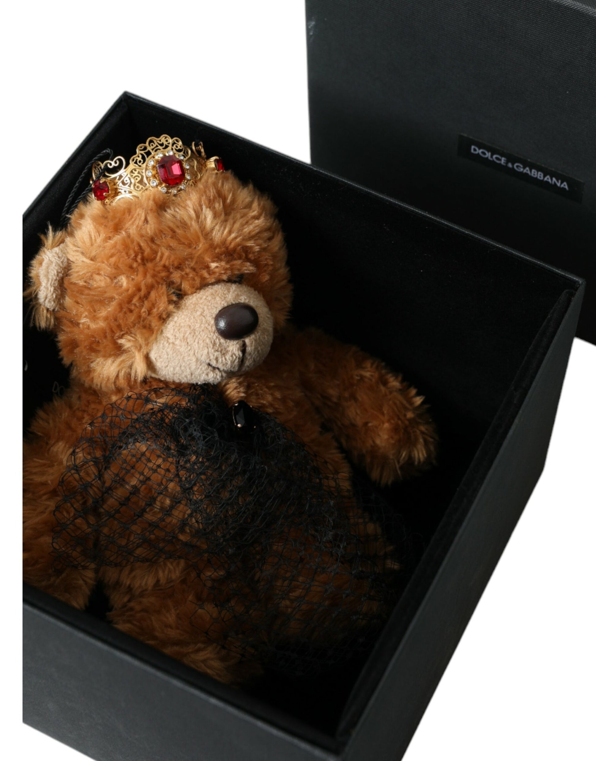 Dolce & Gabbana Brown Teddy Bear Gold Crystal Crown Hair Band Diadem