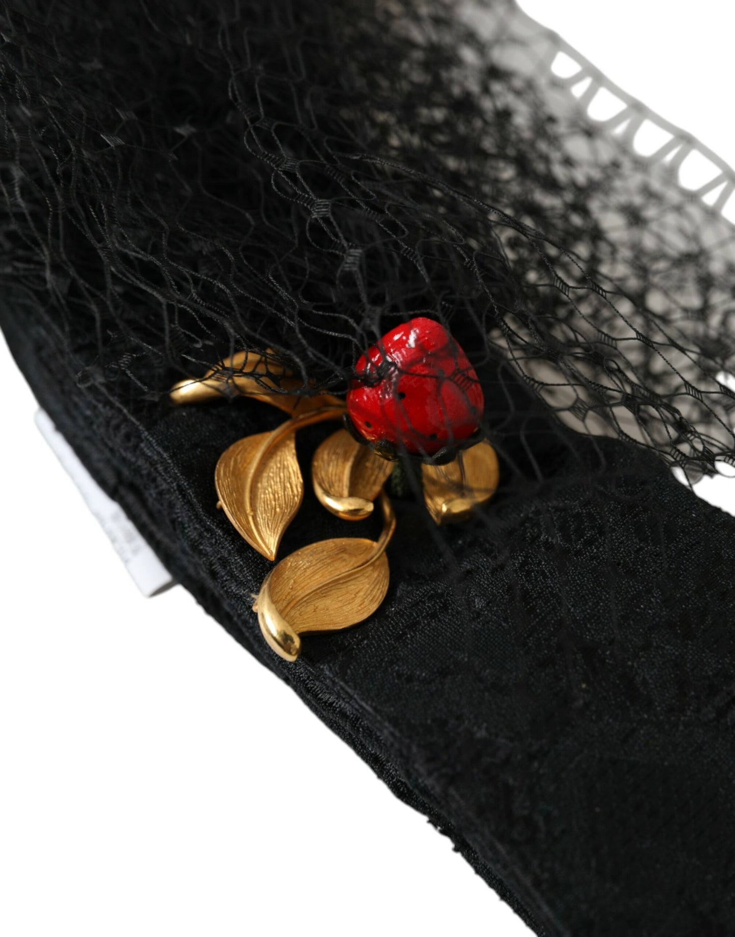 Dolce & Gabbana Black Strawberry Sicily Crystal Mesh Net Headband Diadem