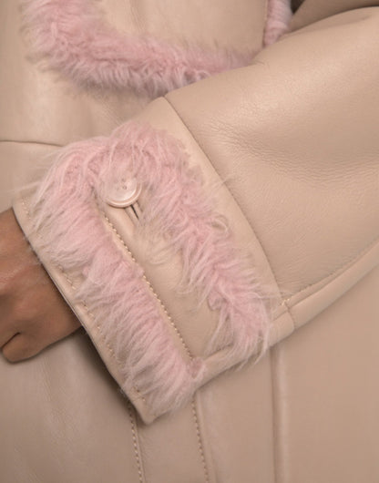 Dolce & Gabbana Beige Pink Lamb Leather Shearling Coat Jacket