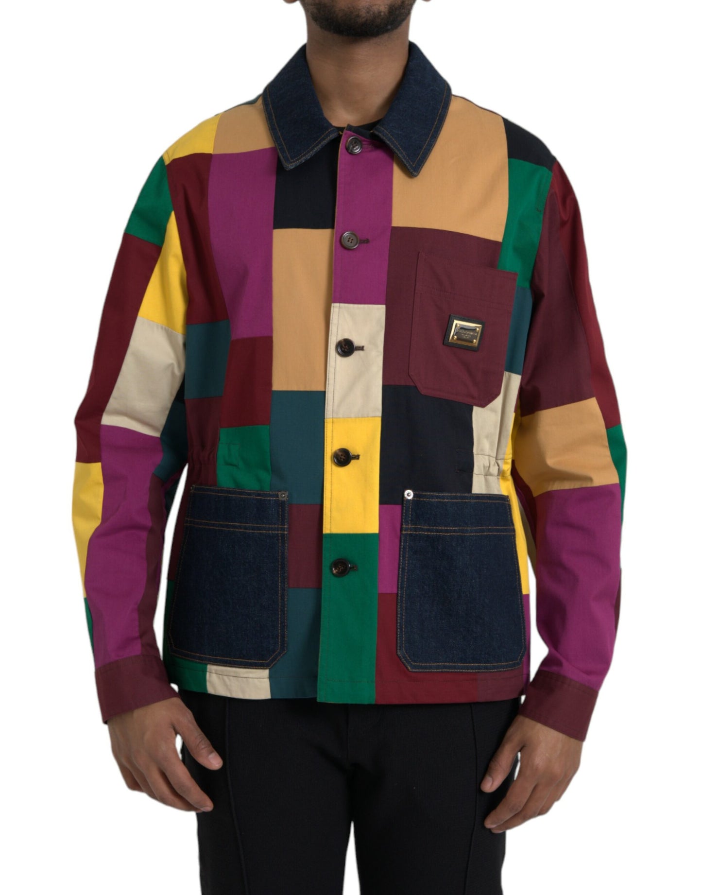 Dolce & Gabbana Multicolor Patchwork Cotton Collared Jacket