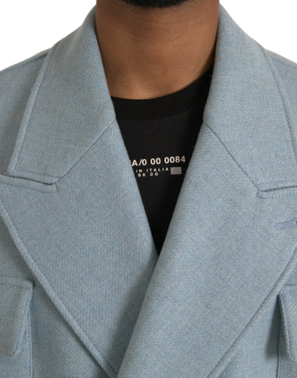 Dolce & Gabbana Blue Double Breasted Trench Coat Jacket