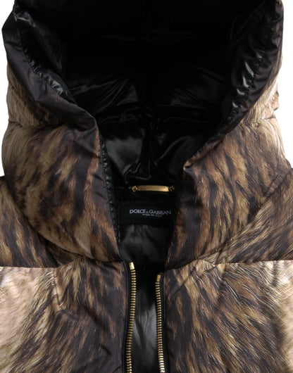 Dolce & Gabbana Parka Brown Full Zip Hooded Long Coat Jacket