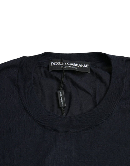 Dolce & Gabbana Blue Bee Cashmere Crewneck Pullover Sweater