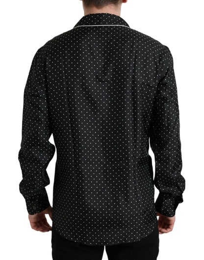 Dolce & Gabbana Black Polka Dot Silk Long Sleeve Shirt