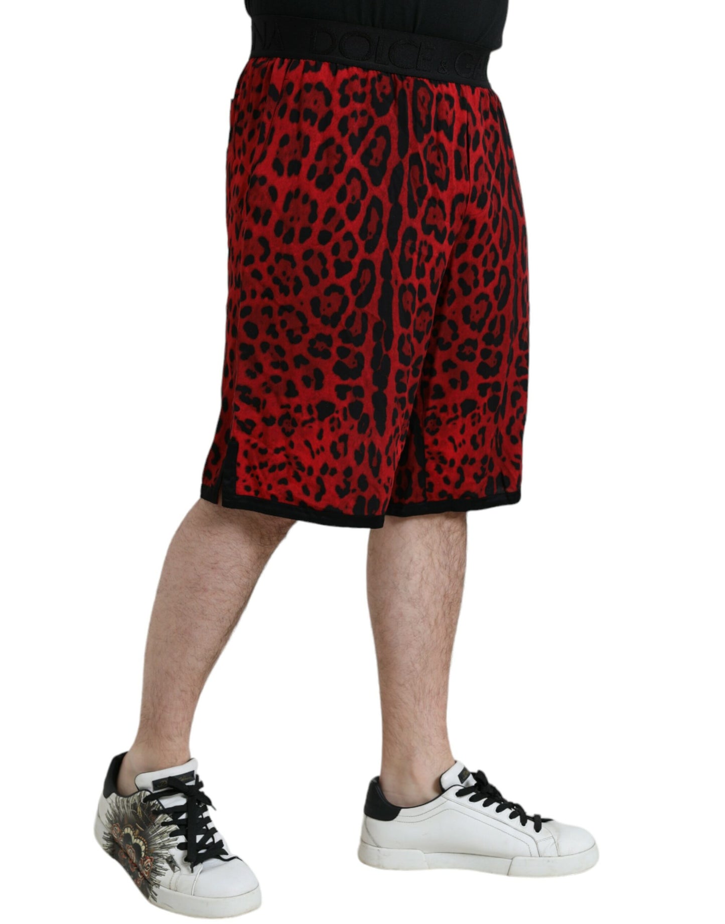 Dolce & Gabbana Red Leopard Print Viscose Bermuda Shorts