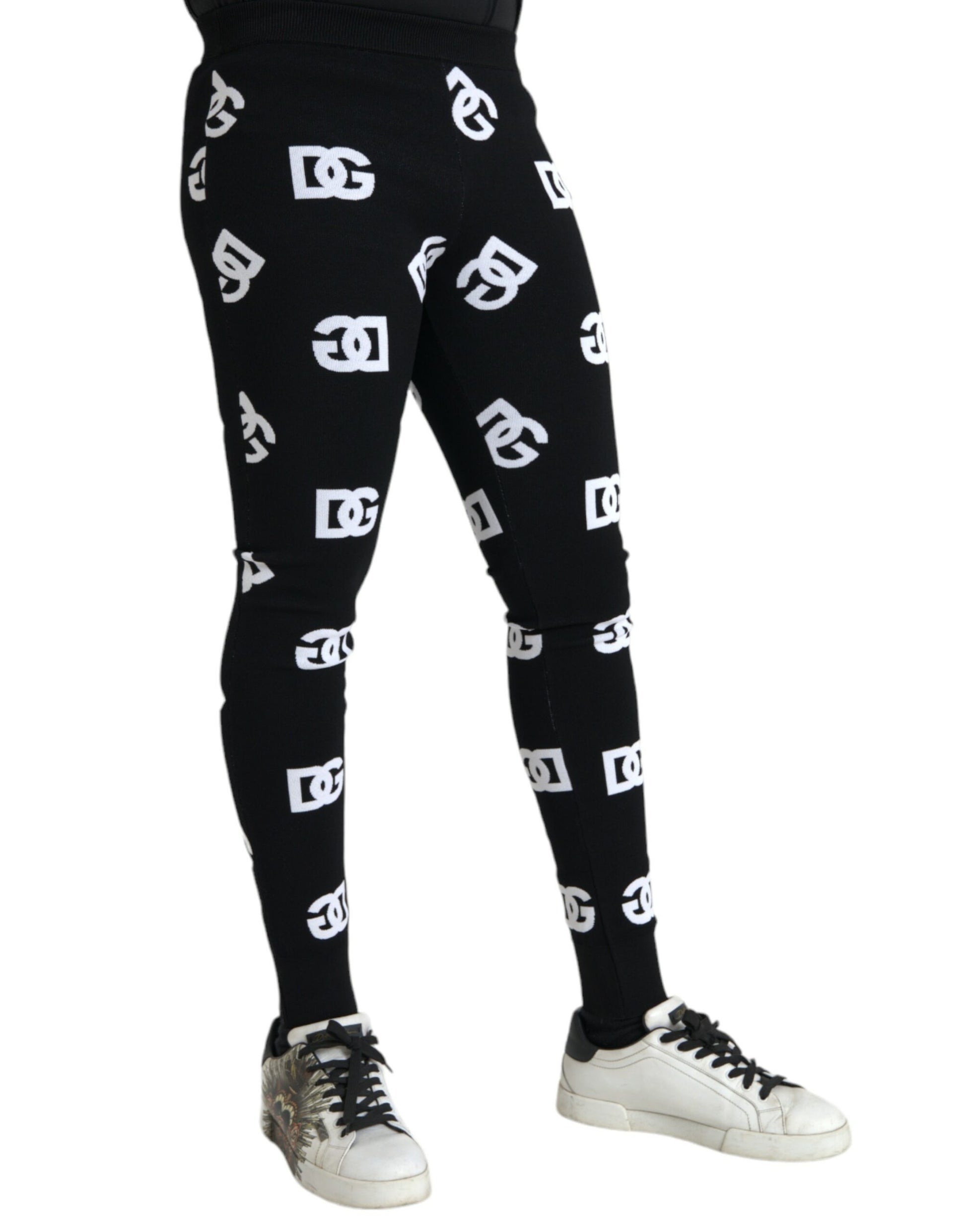 Dolce & Gabbana Black Viscose Skinny Men Leggings Logo Print Pants