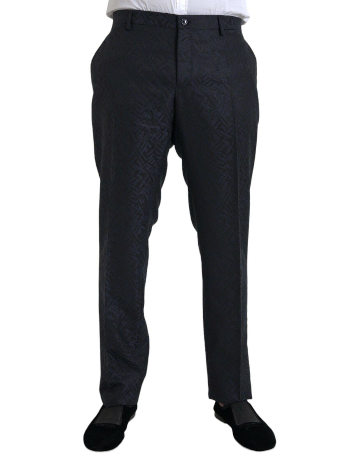 Dolce & Gabbana Blue Brocade Wool Skinny Men Dress Pants