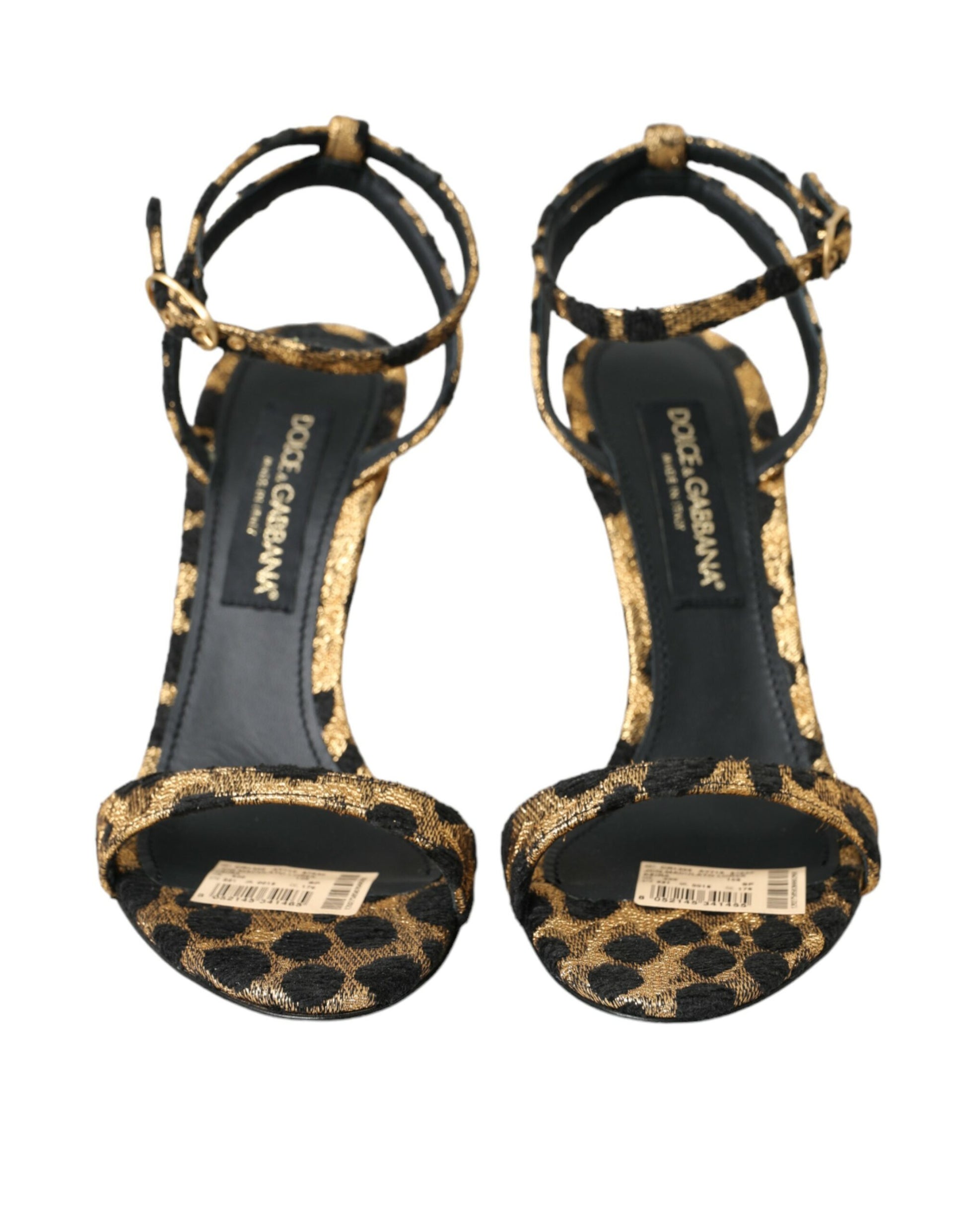 Dolce & Gabbana Gold Leopard Crystals Heels Sandals Shoes