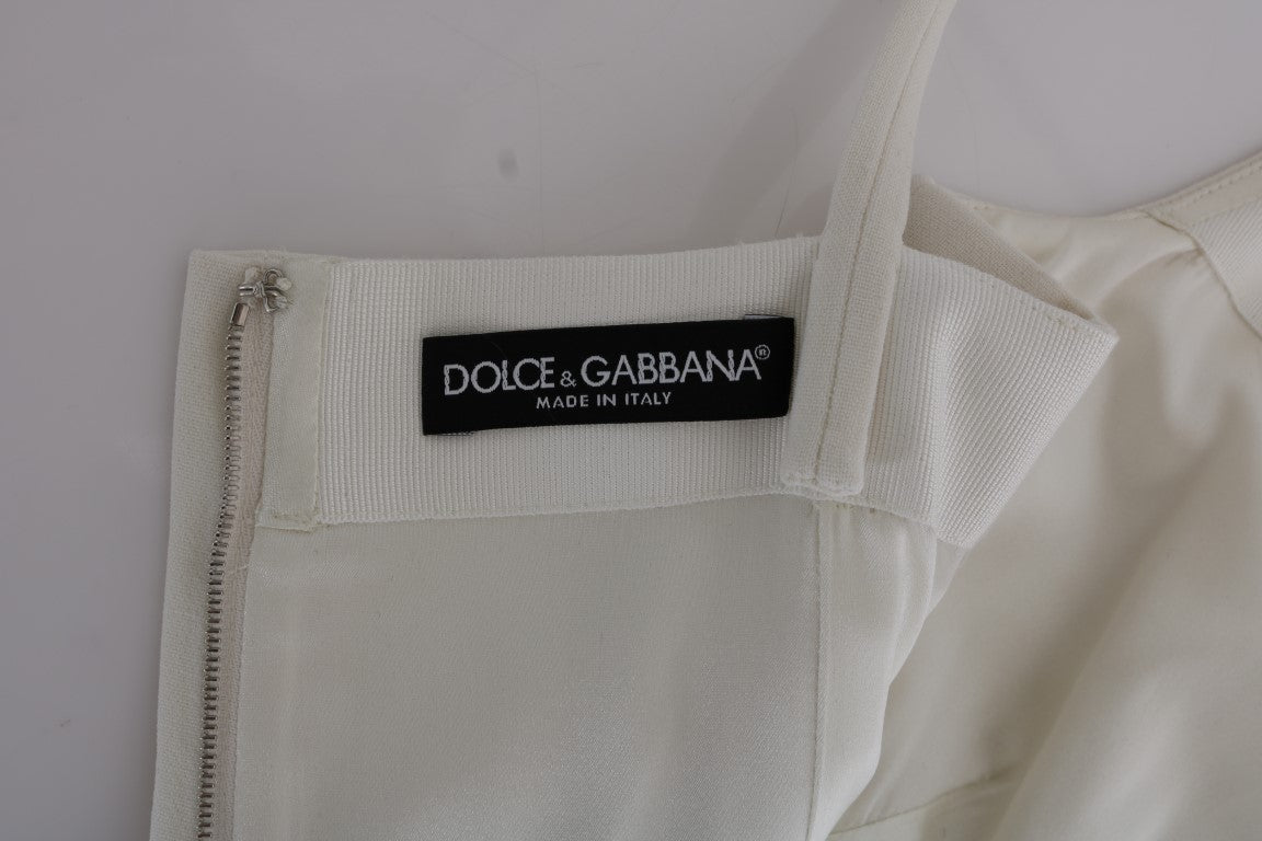 Dolce & Gabbana Elegant White Wool Shift Dress with Gold Brooch