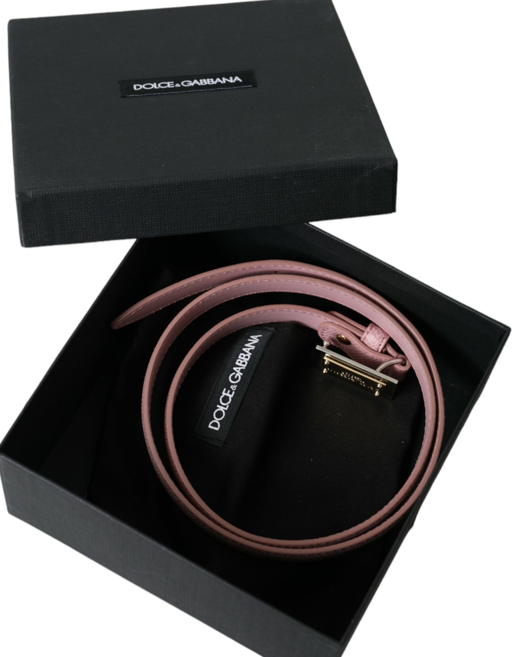 Dolce & Gabbana Pink Leather Gold Square Metal Buckle Belt