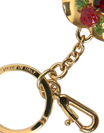 Dolce & Gabbana Metallic Gold Brass Heart Floral Pendant Keychain Keyring