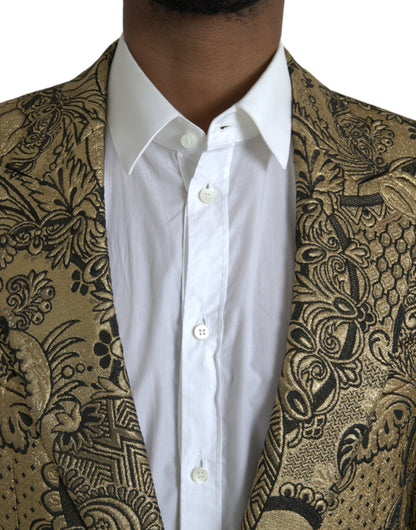 Dolce & Gabbana Gold SICILIA Jacquard Single Breasted Coat Blazer