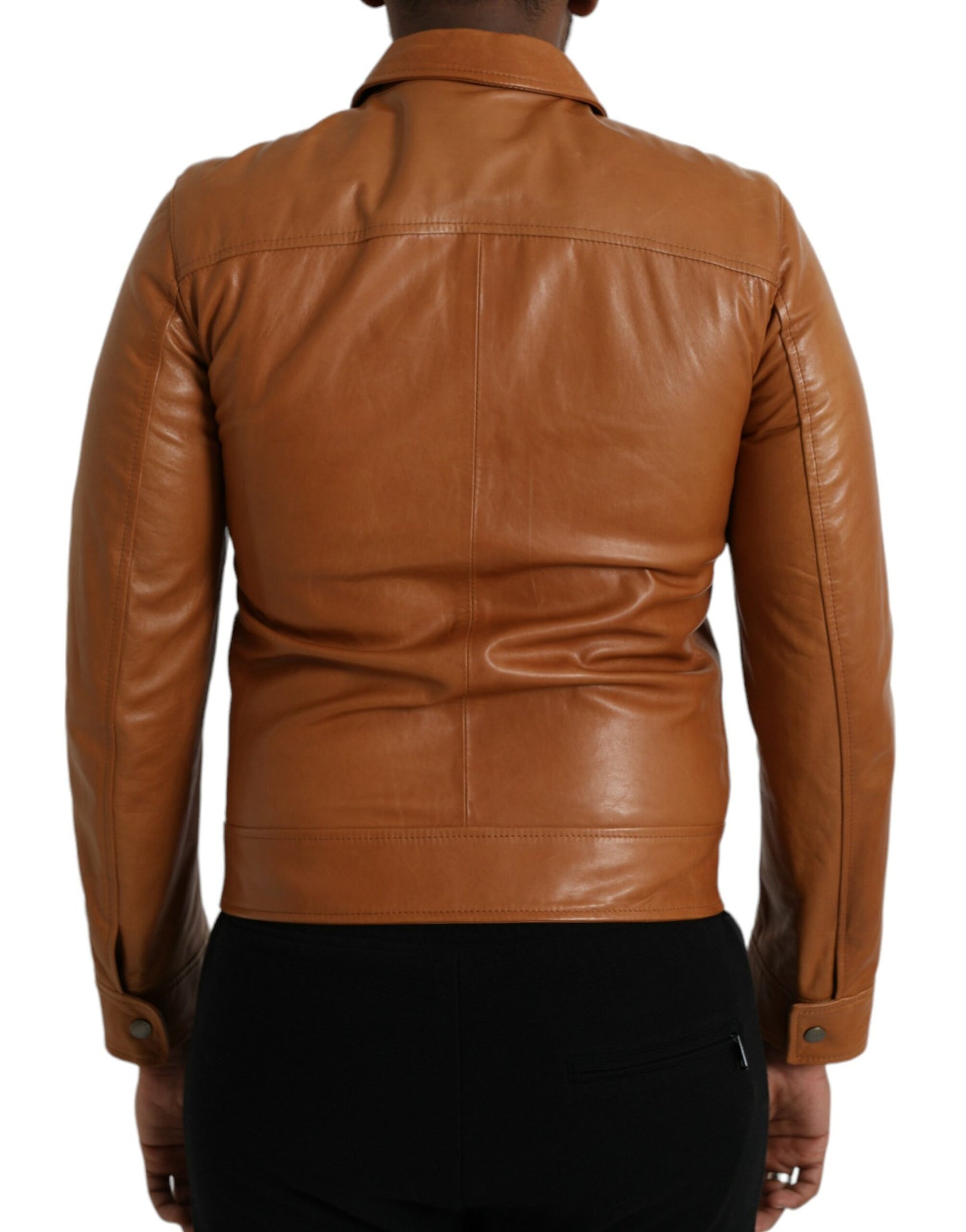 Dolce & Gabbana Brown Lamb Leather Full Zip Blouson Jacket