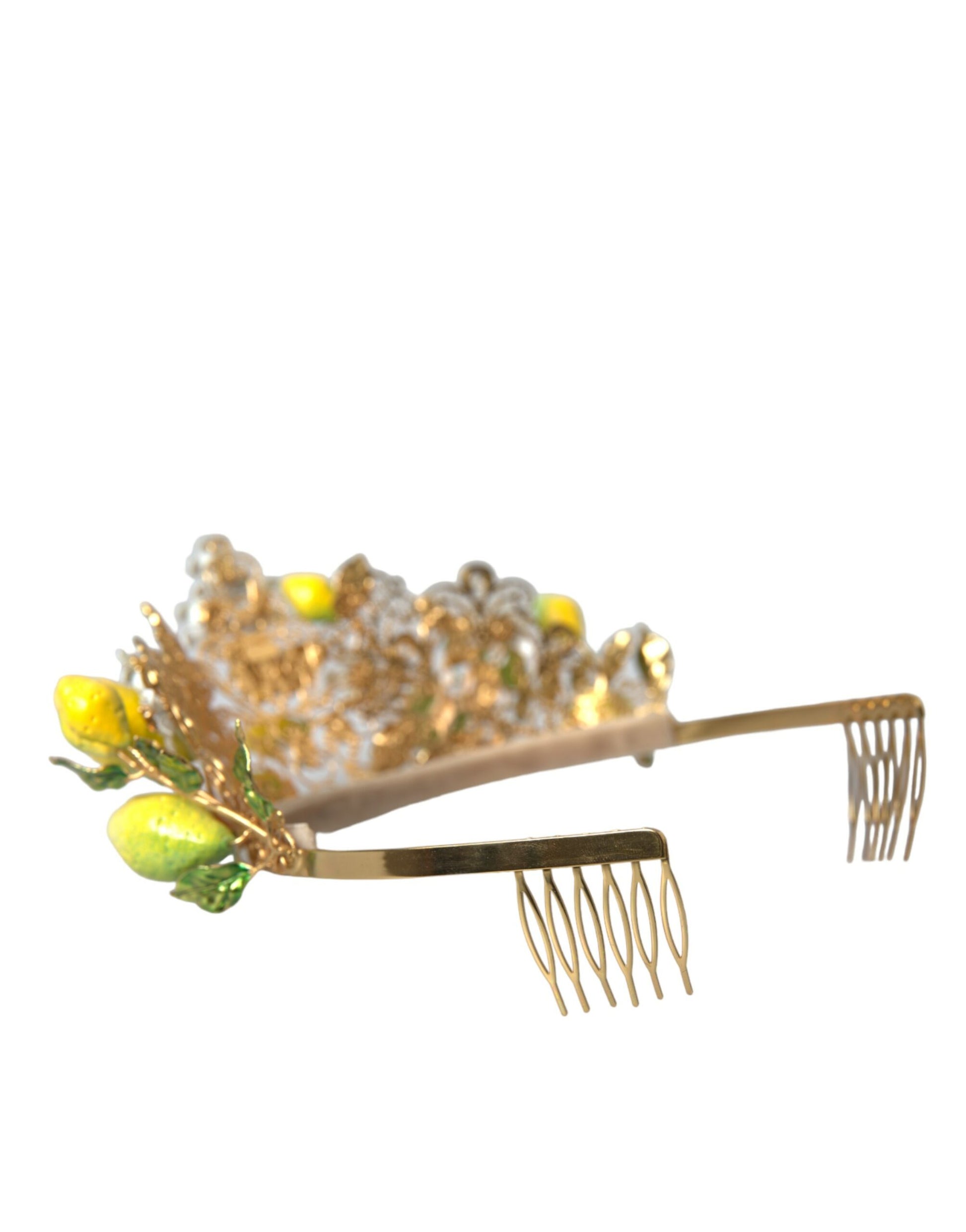 Dolce & Gabbana Gold Tone Brass Crystal Sicily Lemon Head Crown Tiara