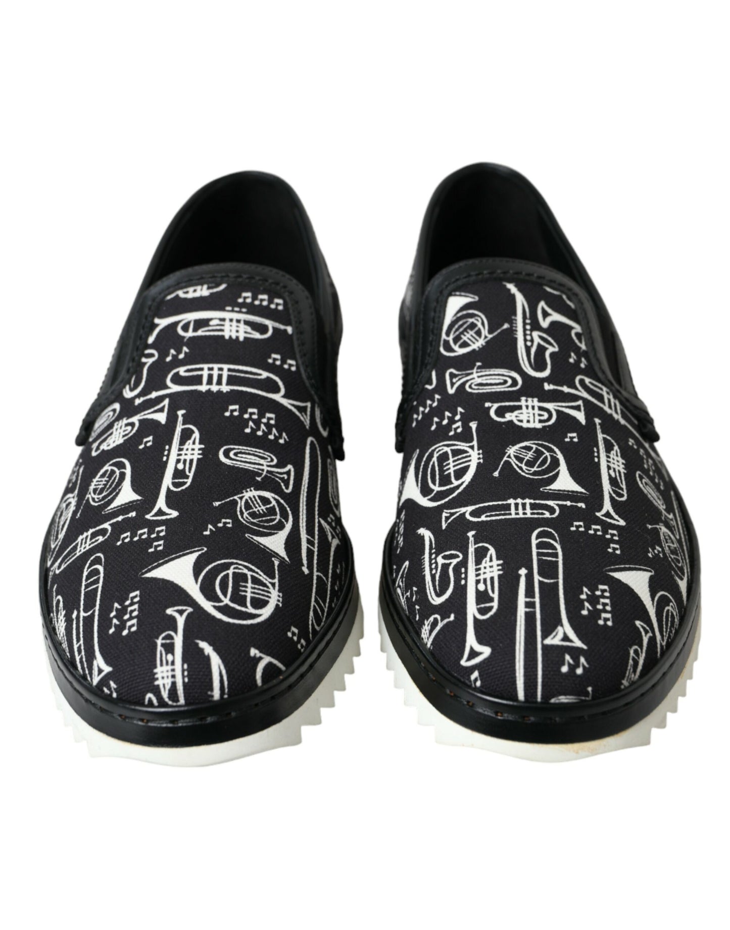 Dolce & Gabbana Black Instrument Print Slip On Loafers Shoes