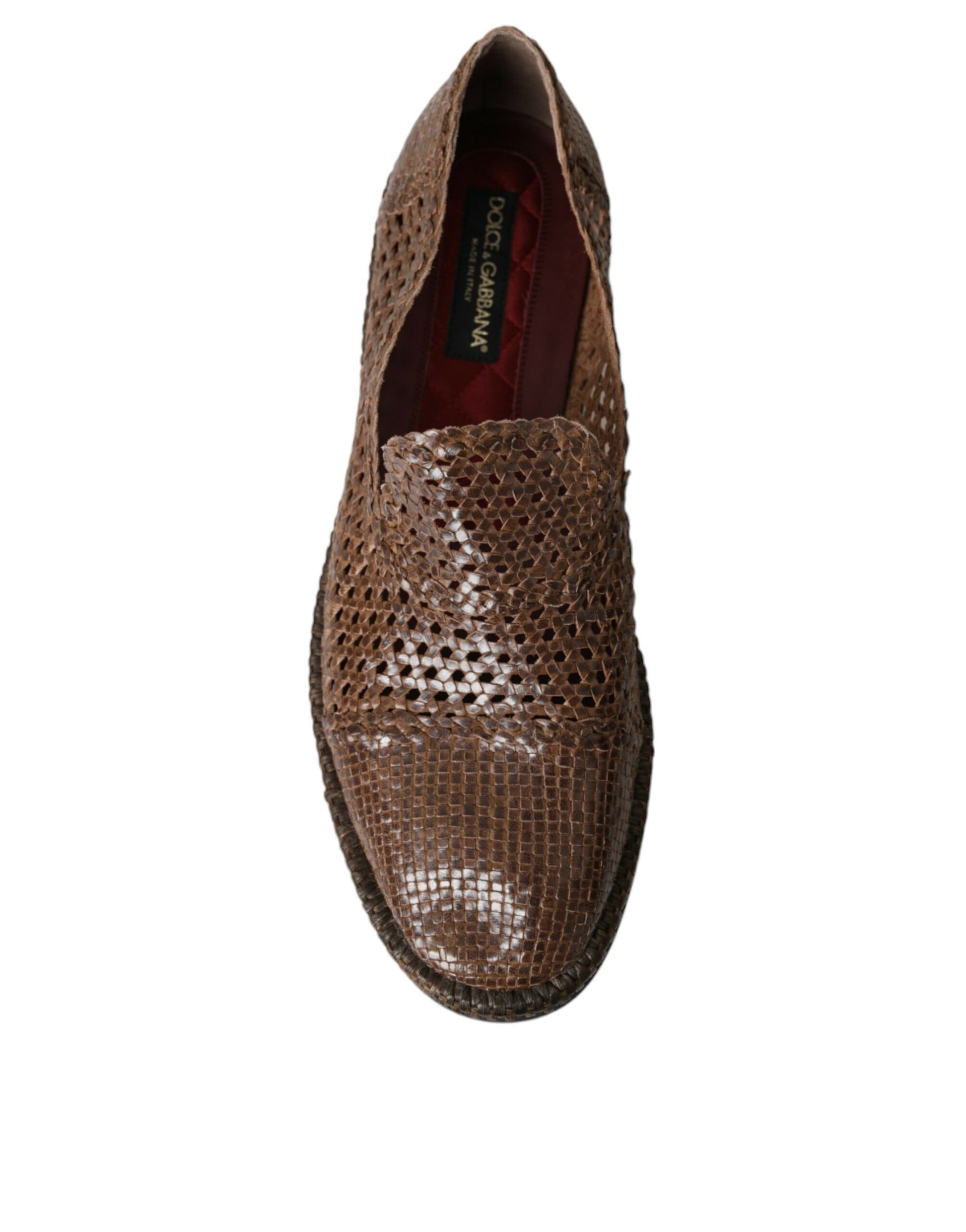 Dolce & Gabbana Brown Woven Leather Loafers Casual Shoes