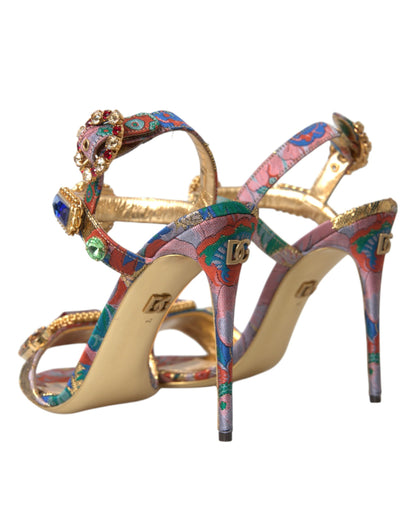 Dolce & Gabbana Multicolor Jacquard Crystals Sandals Shoes