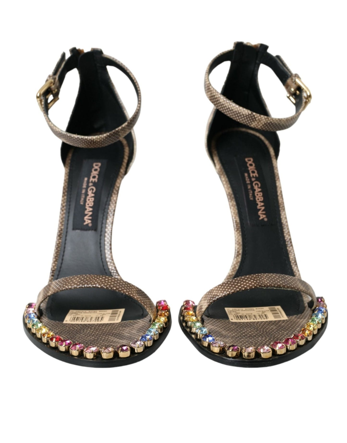 Dolce & Gabbana Brown Exotic Leather Crystal Sandals Shoes