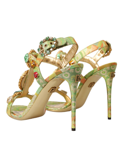 Dolce & Gabbana Multicolor Jacquard Crystals Sandals Shoes