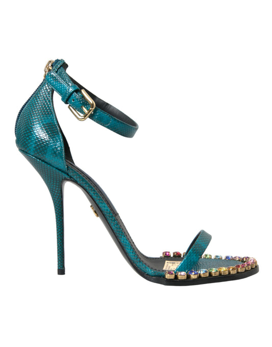 Dolce & Gabbana Blue Exotic Leather Crystal Sandals Shoes