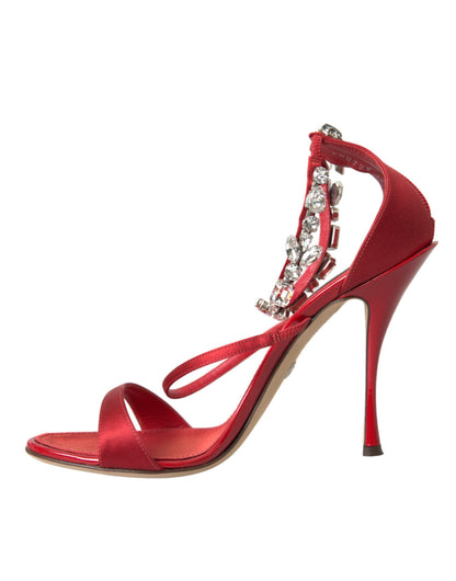 Dolce & Gabbana Keira Red Satin Crystals Sandals Heels Shoes