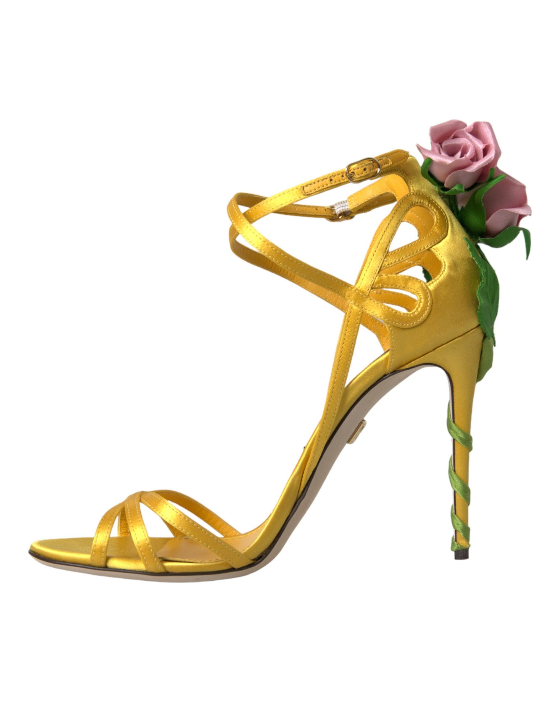 Dolce & Gabbana Yellow Flower Satin Heels Sandals Shoes