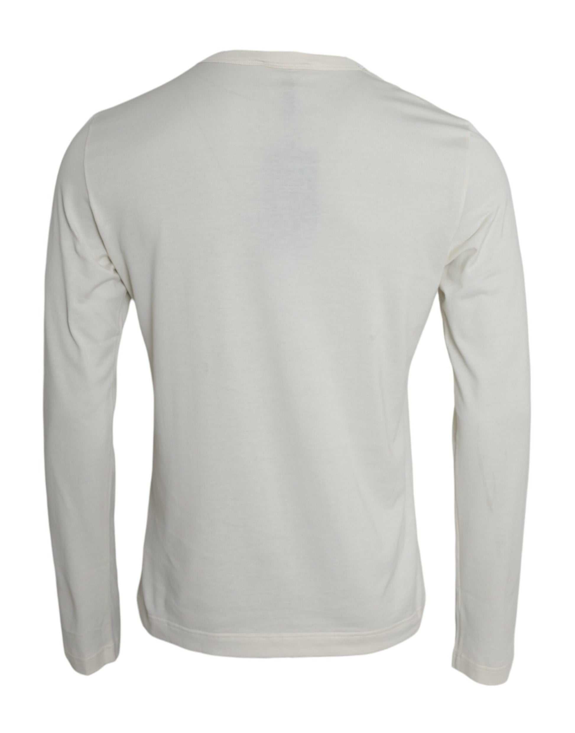 Dolce & Gabbana Off White Cotton Round Neck Pullover Sweater