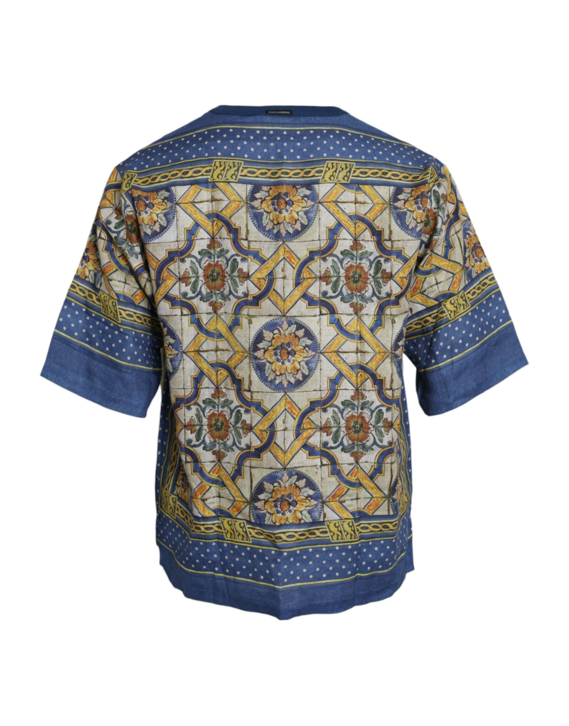 Dolce & Gabbana Multicolor Majolica Linen Short Sleeve T-shirt