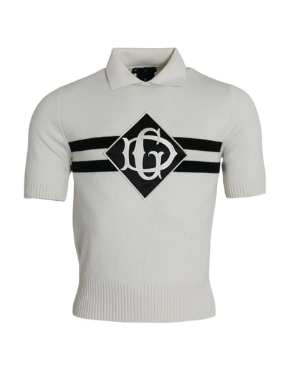 Dolce & Gabbana White DG Logo Collared Henley Shirt T-shirt