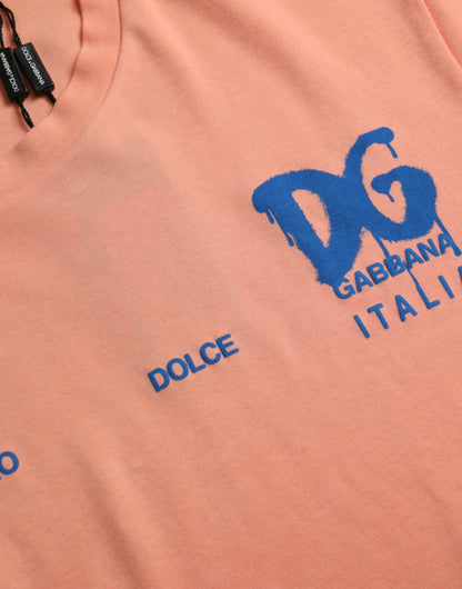 Dolce & Gabbana Coral Cotton Logo Print Short Sleeve T-shirt