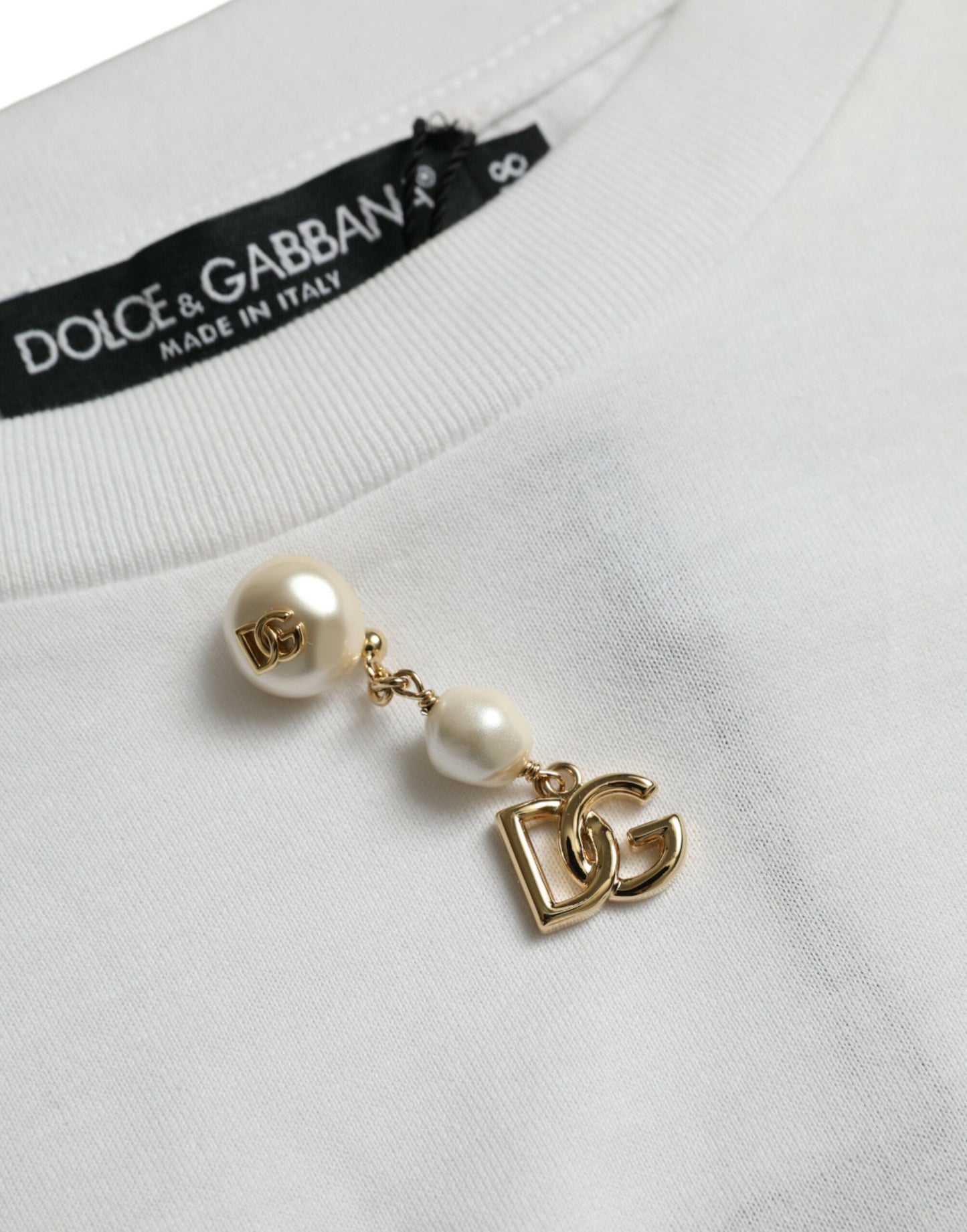 Dolce & Gabbana White Embellished Cotton Crew Neck T-shirt